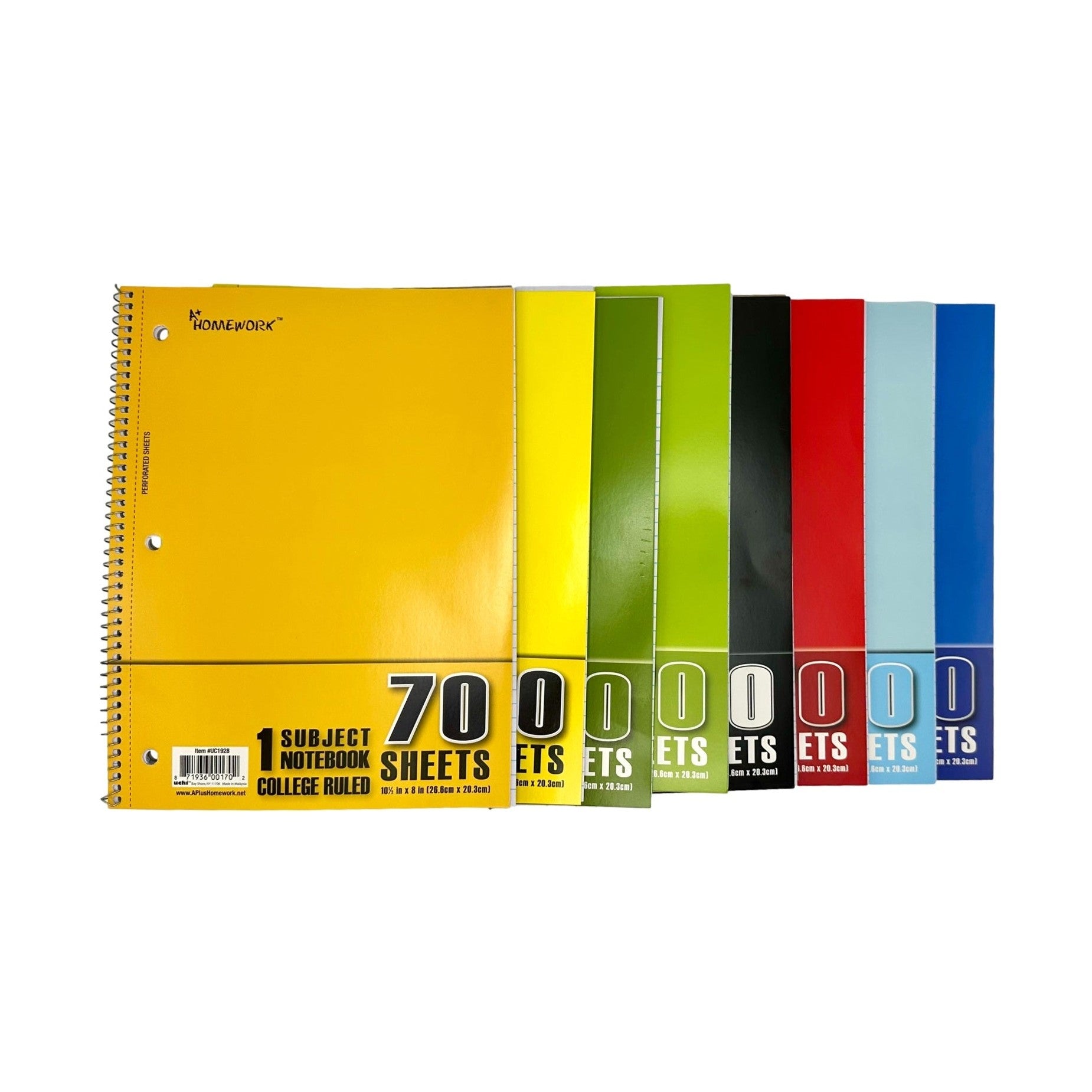 Assorted colored notebooks.